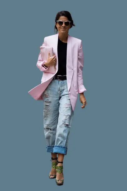 Blazer With Baggy Ripped Jeans