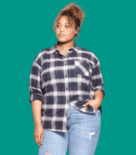 Plaid Shirt with Mom Jeans For Plus Size Women