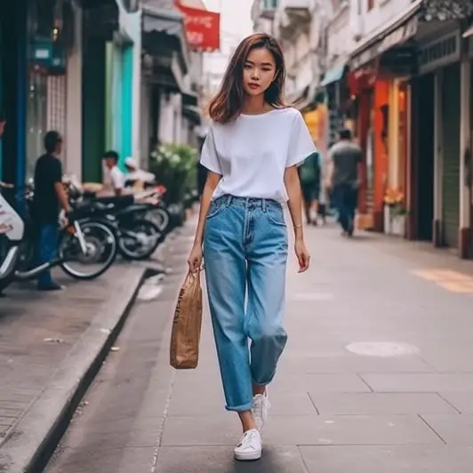 Plain T-shirt with Girlfriend Jeans, perfect top with girlfriend jeans