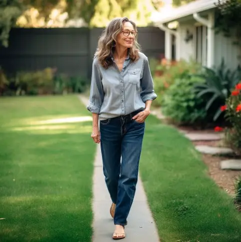 Button-down Shirt with Boyfriend Jeans for 40 years old women
