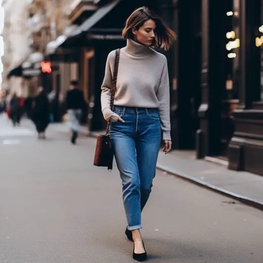 Turtleneck Sweater With Girlfriend Jeans
