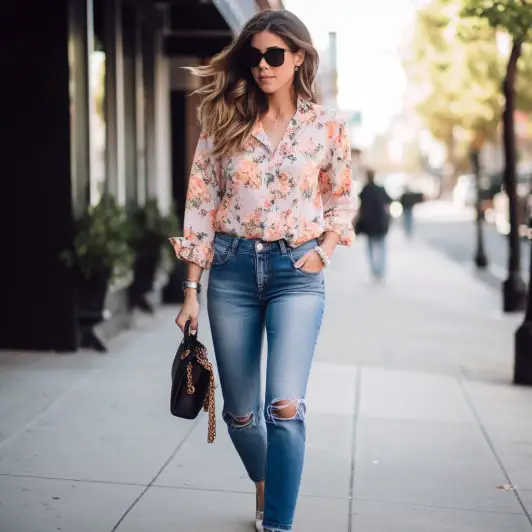 Floral Blouse With Girlfriend Jeans