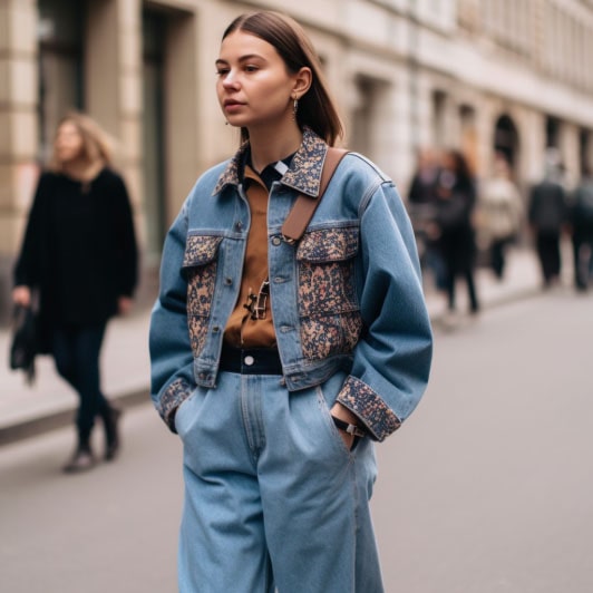 Cropped Printed Jacket With Dad Jeans for women