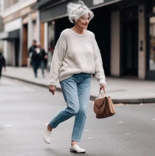 Loose Sweater With Boyfriend Jeans for 50 years old women