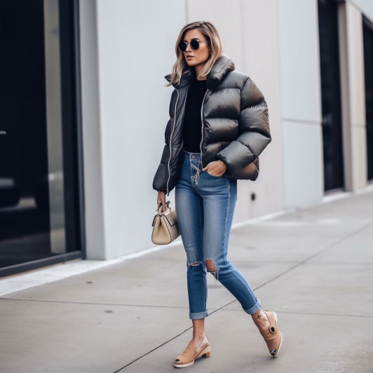 Puffer Jacket With Girlfriend Jeans