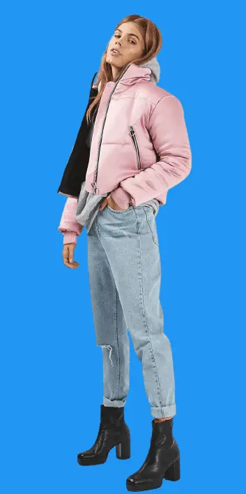 Pink Puffer Jacket With Boyfriend Jeans