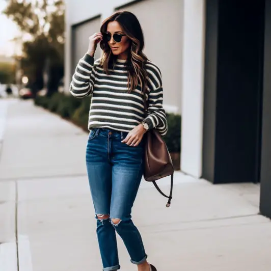 Striped Sweater With Girlfriend Jeans