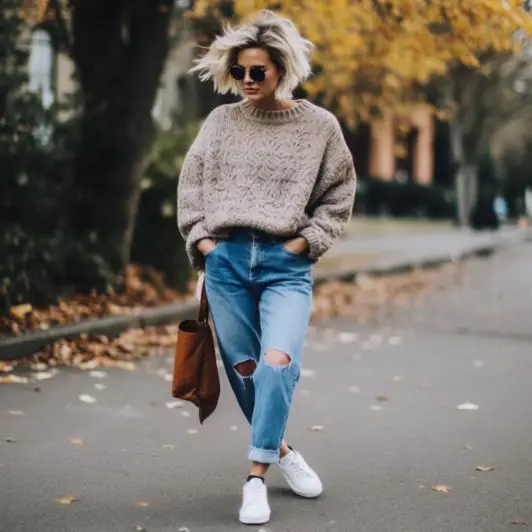 Oversized Knit Sweater With Girlfriend Jeans