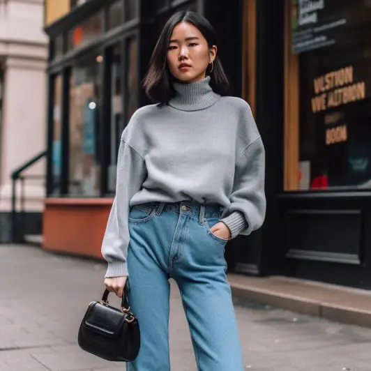 Turtleneck Sweater With Dad Jeans for women