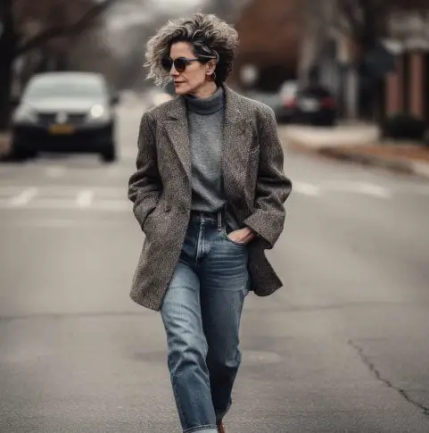 Tweed Jacket With Boyfriend Jeans for 40 years old women