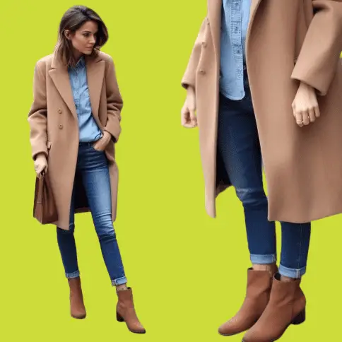 Camel Coat And Boyfriend Jeans With Ankle Boots