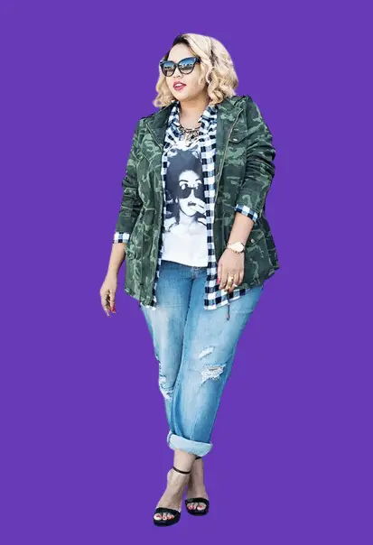 Printed Jacket With Boyfriend Jeans For Plus Size Women
