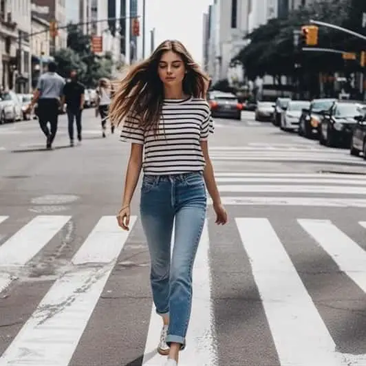 Striped T-shirts With Girlfriend Jeans, girlfriend jeans idea