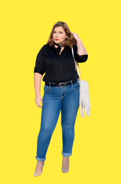 Black Top With Boyfriend Jeans For Plus-Size Women