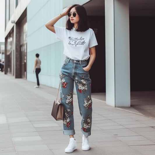 Graphic Tee With Dad Jeans for women