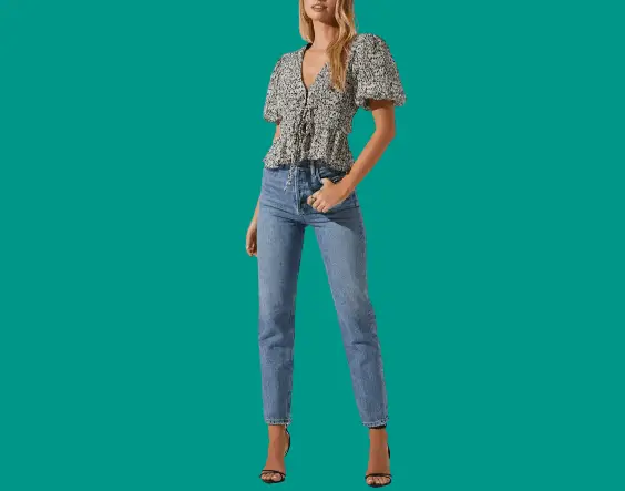 V Neckline Top With Flare-cropped Jeans
