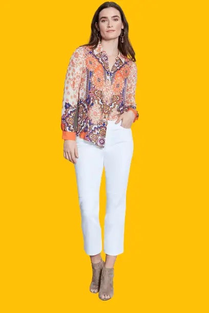Printed Shirt With White Cropped Jeans