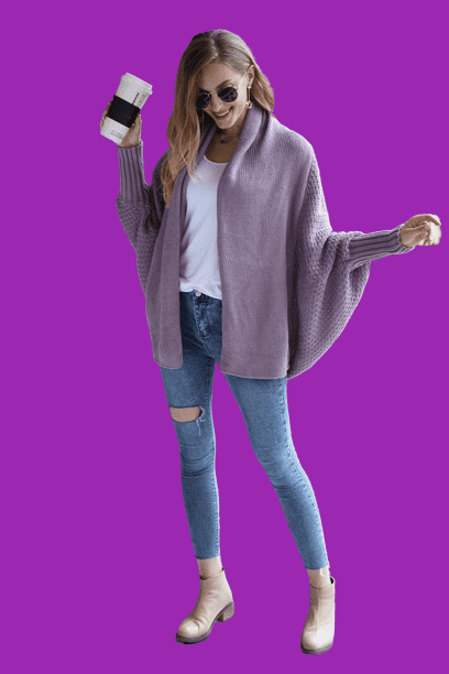 Bat Wing Cardigan With Cropped Jeans in Winter