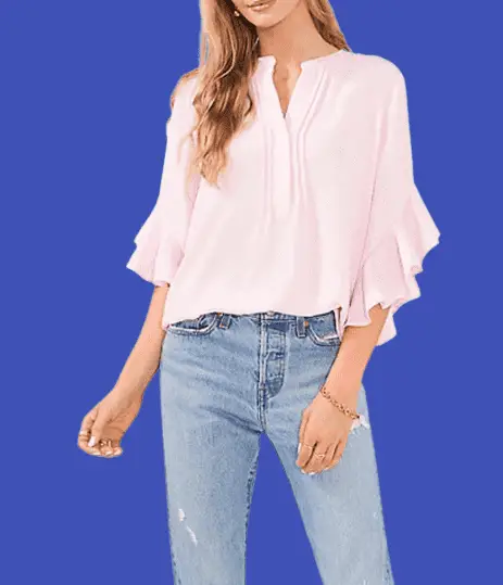 Pastel Pink Blouse With Roma Rise Jeans
