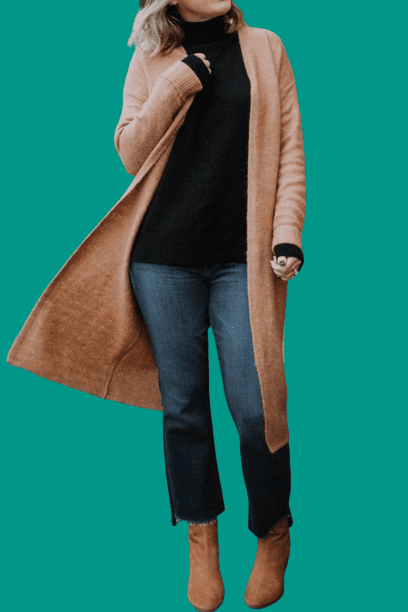 Long Cardigan With Cropped Jeans in Winter