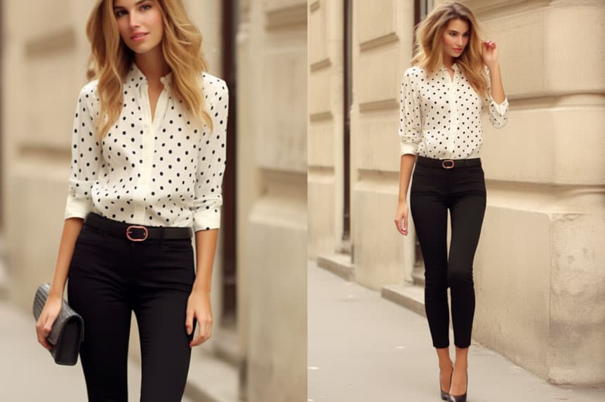 Polka Dot Blouse With Black Ankle Pants