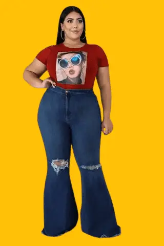 Graphic Tee With Bell Bottom Jeans  for plus size women