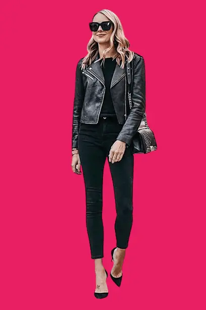 Fitted Leather Jacket With Ankle Pants