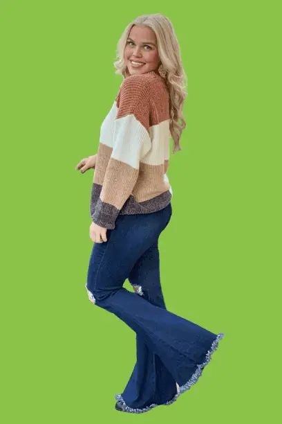 Sweater With Bell Bottom Jeans for plus size women