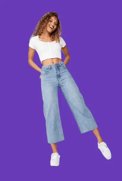 Crop Top With Wide-leg Cropped Jeans