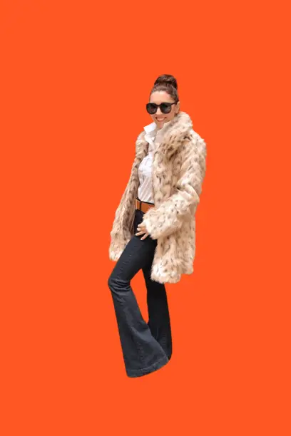 Statement Coat With Bell Bottom Jeans In Winter