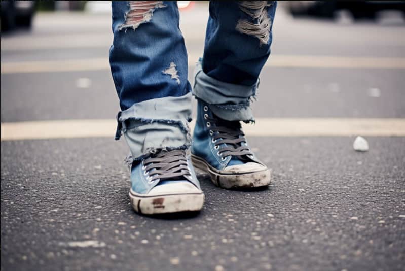 High-Top Sneakers With Ripped Jeans