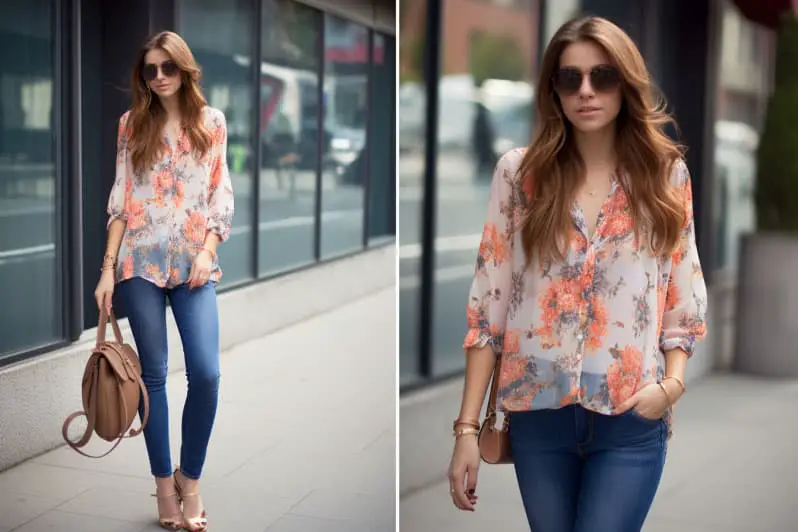 Flowy Floral Top With Stone-Washed Jeans