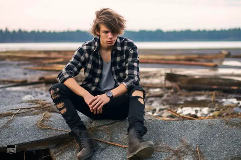 Flannel Shirt and Black Ripped Jeans