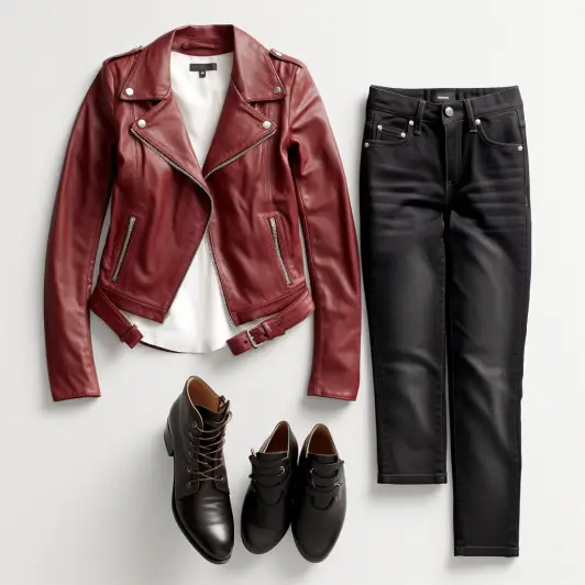 eather Jacket With Cuffed Jeans