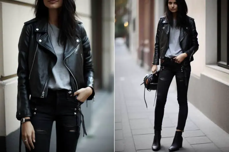  Leather Biker Jacket With Stone-Washed Jeans