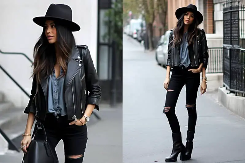 Leather Moto Jacket With Frayed Jeans, Frayed Jeans Outfits