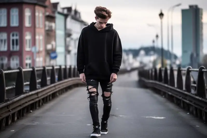 Accessories for black ripped jeans: Oversized Sweatshirt and Black Ripped Jeans