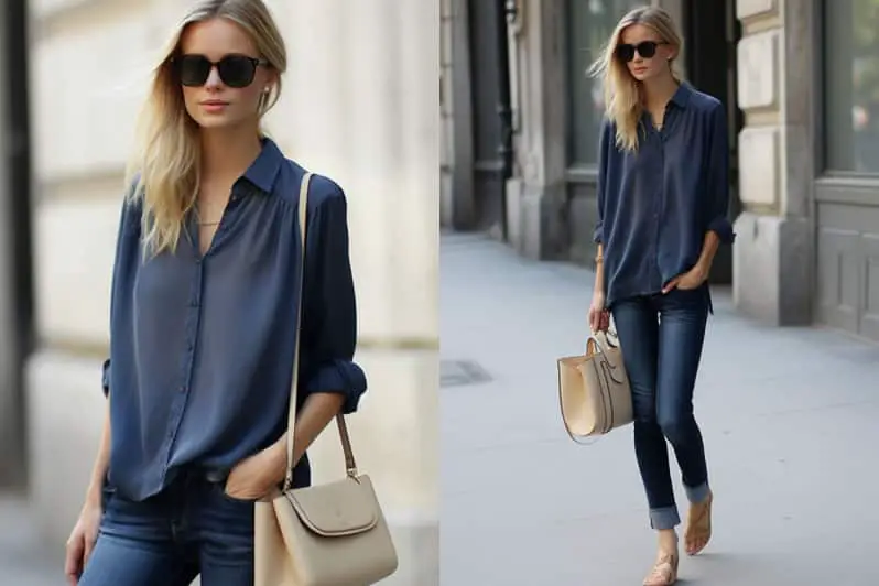 Silk Blouse With Stone-Washed Jeans