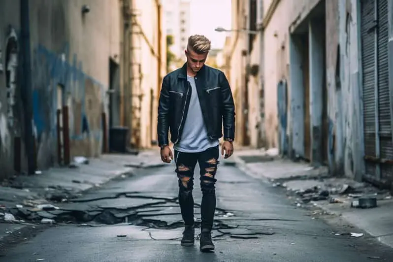Casual and edgy looks with black distressed jeans: Bomber Jacket and Black Ripped Jeans