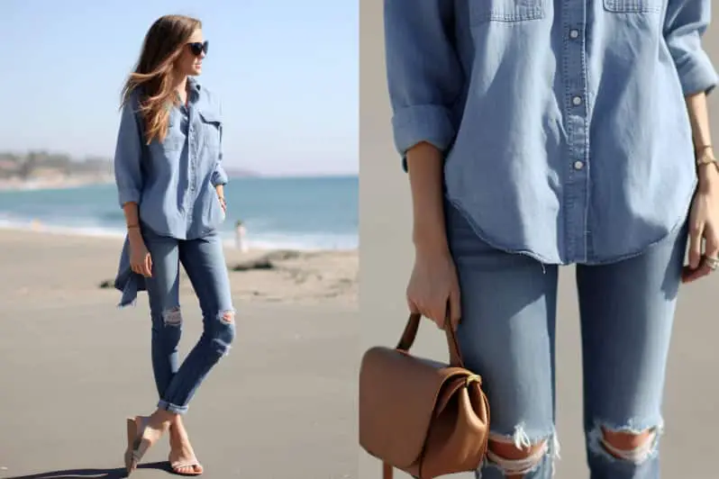 Chambray Shirt With Frayed Jeans