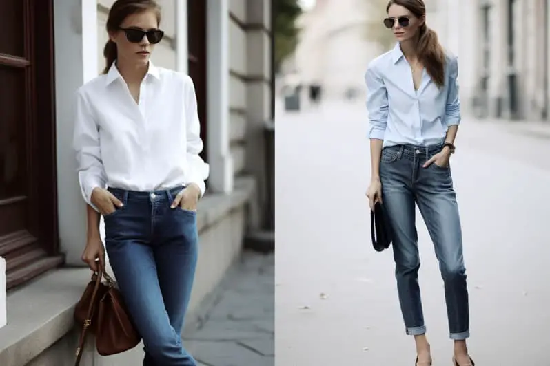Crisp White Button-down Shirt With Stone-Washed Jeans