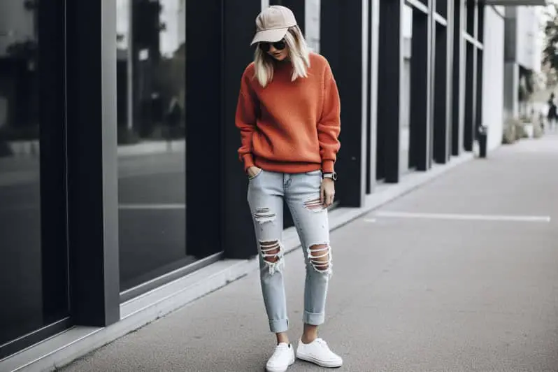 Slouchy Sweatshirt With Frayed Jeans