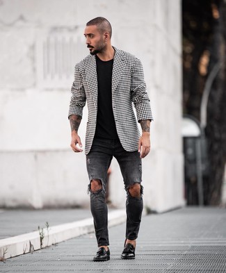 Ripped jeans discount and blazer outfits