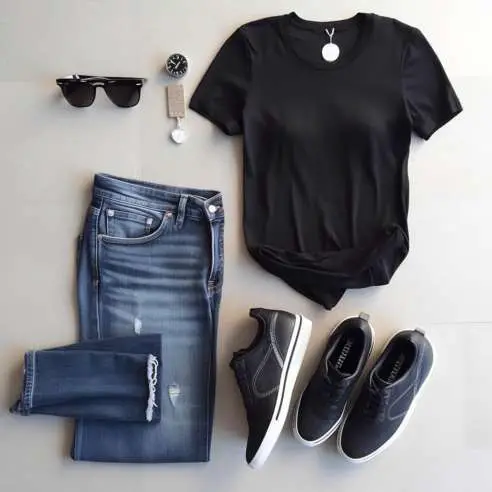 Black Shirt Light Jeans