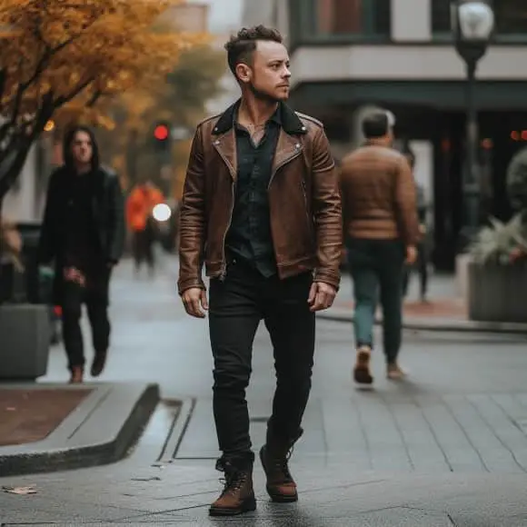  Leather Jacket With Black Jeans And Brown Boots
