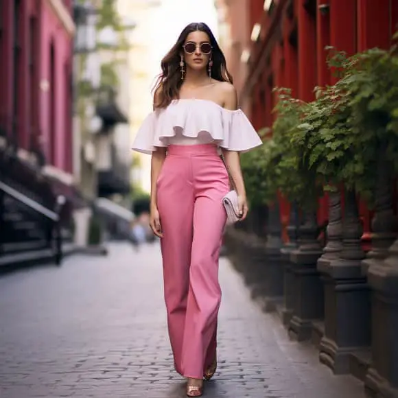 Off-Shoulder Top with Pink Pants, Outfit ideas for pink pants