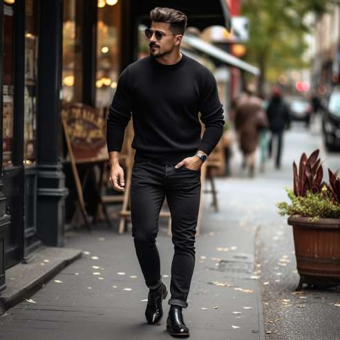 Black shirt black jeans sale