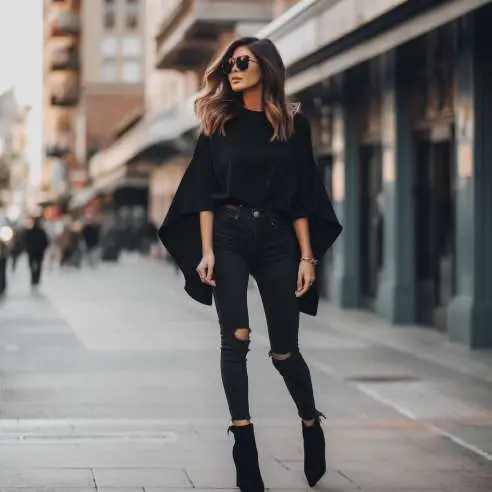 black boots and black  jeans outfit