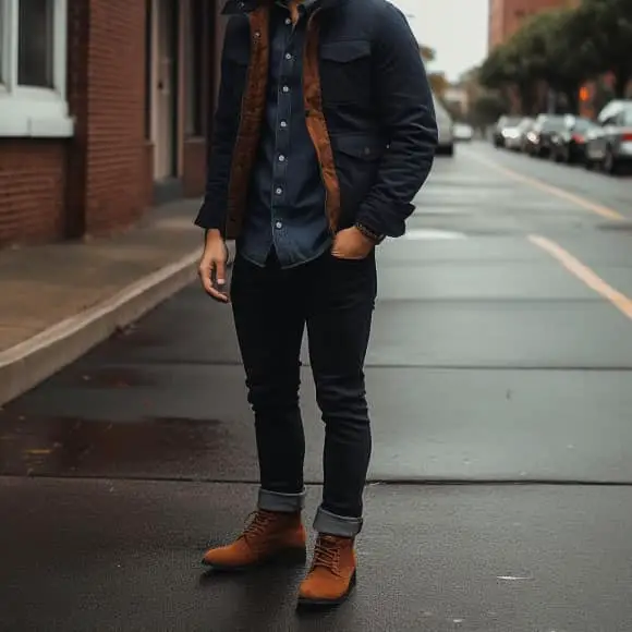 what to wear with black jeans and brown boots
