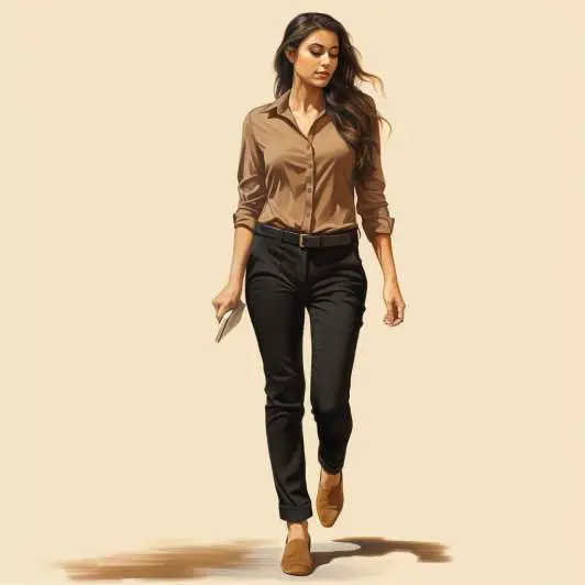 brown shirt black jeans female